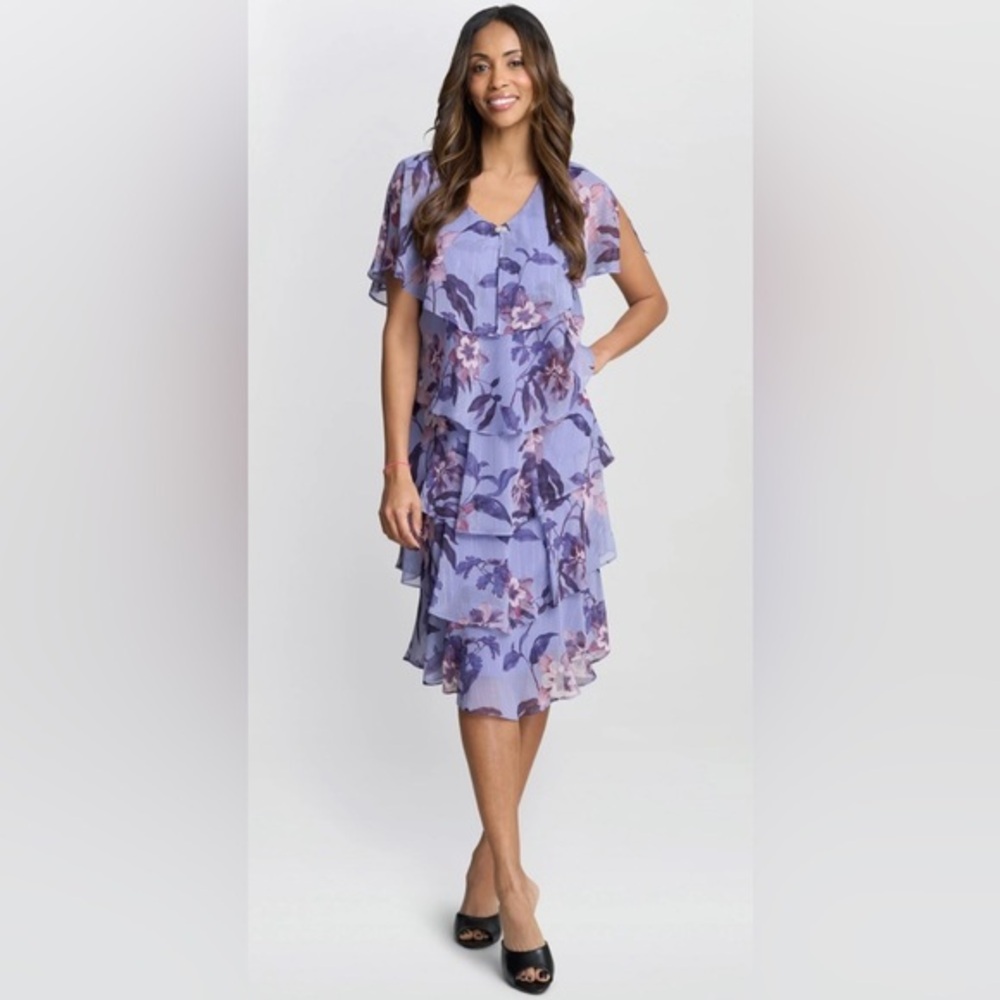SLNY Floral Print Chiffon Tiered Dress Size 8 NWT